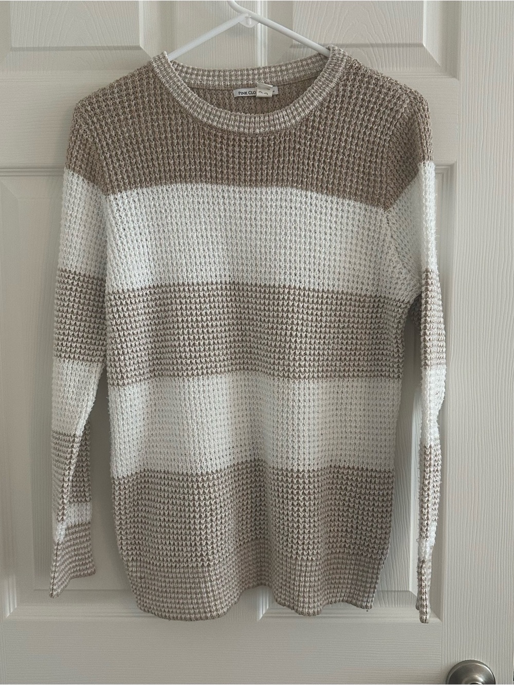 Pink Clover Beige & White Striped Crewneck Sweater